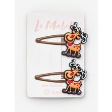 Le Mabelle Kahverengi Geyik Figürlü Kız Çocuk Yılbaşı Çıt Çıt Toka Set