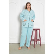 Seboteks %100 Pamuklu Uzun Kollu Boydan Düğmeli Büyük Beden Kadın Pijama Takımı 206