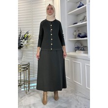 Rabia Şamlı Melis Çelik Örme Triko Takım Haki