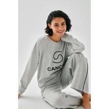 Modaserdem  Kadın Gri Yengeç Burcu Oversize 2 Iplik Eşofman Ev Giyim Takımı