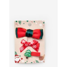 Le Mabelle Kırmızı  Çam Ağacı Figürlü Kız Çocuk 3'lü Klips Toka Set