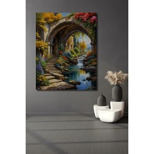 Teona Ahşap Bahçedeki Gızemlı Köprü Yağlı Boya Görünümlü Ahşap Dekoratif Tablo Dikdörtgen Tablo