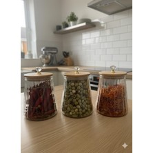 Borosilikat Cam Kristal Figürlü Şık Çizgili chef Prime cam Kavanoz mutfak Seti 3 adet 750 ml