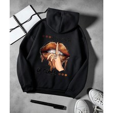 Punix Punıx Büyük Beden Özel Tasarım Kapüşonlu Enjoy Tıme Sırt Baskılı %100 Pamuk Oversize Kadın Sweatshırt