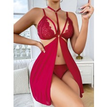 R Ruselin Kadın Kırmızı Fantezi Gecelik Tül  2164