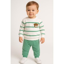 Dinamik çocuk Çizgili Punch Ayıcık Omuzdan Çıtçıtlı Bebek Takımı 2li Alt Üst Mevsimlik Aylık 3-6-9-12AY