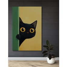 Teona Ahşap Siyah Kedi Gızemlı Bakış Sulu Boya Görünümlü Dekoratif Ahşap Tablo Dikdörtgen Tablo