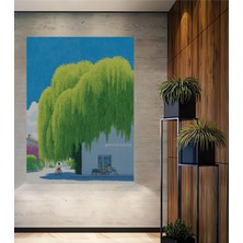 Teona Ahşap Pastel Boya Görünümlü Salkım Söğüt Ağacı Ahşap Dekoratif Tablo Dikdörtgen Tablo