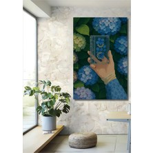 Teona Ahşap Renkli Ortanca Çiçekleri ve Kaset Tasarımlı Sulu Boya Görünümlü Ahşap Tablo Dikdörtgen Tablo