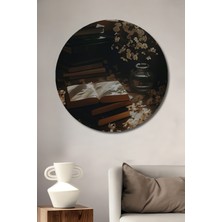 Teona Ahşap Dekoratif Ahşap Tablo Kütüphane Köşesi Pastel Boya Görünümlü Bohem Sanat Yuvarlak Tablo