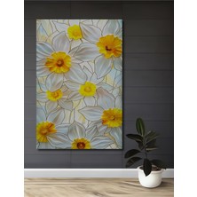 Teona Ahşap Baharın Ihtişamı Sarı Beyaz Nergis Yağlı Boya Görünümlü Ahşap Dekoratif Tablo Dikdörtgen Tablo