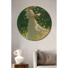 Teona Ahşap Yeşilin Kucağında Kitap Okuyan Kız Yağlı Boya Görünümlü Ahşap Dekoratif Tablo Yuvarlak Tablo