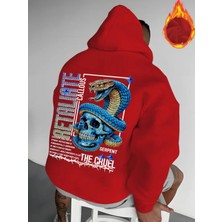 Amor Man Büyük Beden Özel Tasarım Kapüşonlu Blue Kobra Sırt Baskılı %100 Pamuk Erkek Sweatshırt