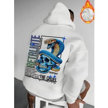 Amor Man Büyük Beden Özel Tasarım Kapüşonlu Blue Kobra Sırt Baskılı %100 Pamuk Erkek Sweatshırt