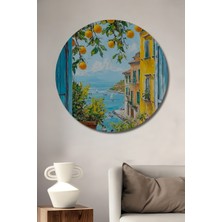 Teona Ahşap Akdeniz Manzarası Yağlı Boya Görünümlü Ahşap Dekoratif Tablo Yuvarlak Tablo