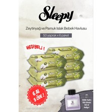 Sleepy 50'li Zeytinyağ ve Pamuklu Bebe Islak Havlu 6 Al 5 Öde, Rosie Pudra Oda Kokusu