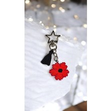 Seard Boncuk El Yapımı Kırmızı Çiçek Anahtarlık/çanta Süsü