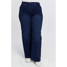 Rmg Beli Lastikli Bol Paça Büyük Beden Kot Pantolon Lacivert