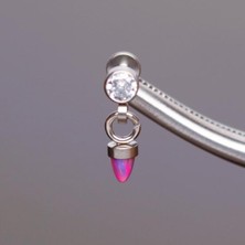 Aida Jewelss Yüksek Kalite G23 Titanium Titanyum / Mor Opal Spayk 6mm x 1.2mm Labret Piercing