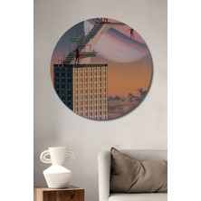 Teona Ahşap Gökyüzünde Atlama Tahtası Yağlı Boya Görünümlü Ahşap Dekoratif Tablo Yuvarlak Tablo