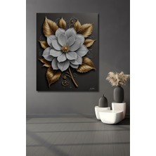 Teona Ahşap Altın Yapraklı Beyaz Çiçek Yağlı Boya Görünümlü Modern Sanat Dekoratif Ahşap Tablo Dikdörtgen Tablo