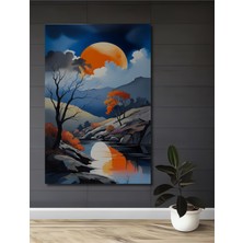 Teona Ahşap Büyük Güneş ve Ağaçlar Yağlı Boya Görünümlü Dekoratif Ahşap Tablo Dikdörtgen Tablo