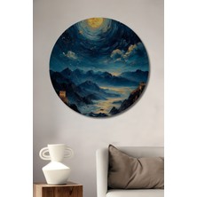 Teona Ahşap Görkemli Yıldızlı Gece Manzarası Yağlı Boya Görünümlü Ahşap Dekoratif Tablo Yuvarlak Tablo