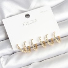 Skygo Gold Renk Burgu Halka Model 925 Ayar Gümüş Çivili Pirinç Küpe Seti - TJ-BKP11268