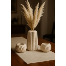 Sisay Home Çizgili Vazo ve 2li Saksı Seti- Kahve Mermer Desenli