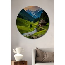 Teona Ahşap Yeşilin Huzuru Yağlı Boya Görünümlü Ahşap Dekoratif Tablo Yuvarlak Tablo