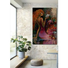 Teona Ahşap Kıvırcık Kızıl Saçlı Kadın Kitap Okuma Yağlı Boya Görünümlü Soyut Sanat Ahşap Tablo Dikdörtgen Tablo