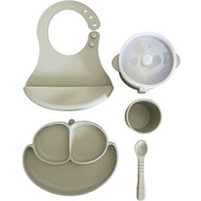 CKM Silikon 5li Silikon Bebek Beslenme Seti Mit Yeşili (Mama Tabağı, Sızdırmaz Kase, Kaşık, Bardak, Önlük )