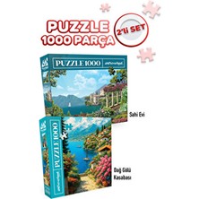 Neverland 2 Adet 1000 Parça Puzzle- Sahil Ev ve Dağ Gölü Kasabası