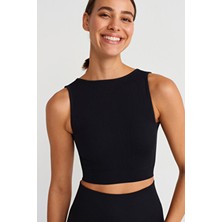 COMEUP Göğüs Pedli Rib Dokulu Sırtı Çapraz Crop Top Siyah