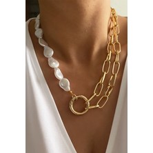 Liveyn Design Barok Inci Zincir Gold Kolye