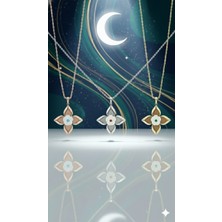 925 Ayar Papatya Silver Doğum Taşlı Manolya Yıldız Kolye.rose.gold.rodaj