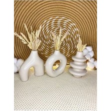 Bnge Ticaret Dekoratif 10CM Taş Rengi Küçük 3 Adet Minimal Bohem Vazo Ev Salon Tv Ünitesi Kitaplık Biblo Aksesuar