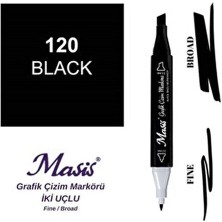 Masis Çift Uçlu Marker Grafik Çizim Kalemi 120 Siyah