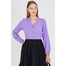 Armonika Kadın Lila Kolu Lastikli Bürümcük Gömlek ARM-24K001002