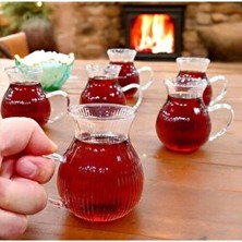 6'lı Keyfi Ala Çizgili Borosilikat Cam Kulplu Çay Bardağı 220ML Bardak