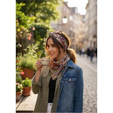 Tua İpek Jardind'art 55X55CM Çok Renkli Polyester Bandana/Fular Çiçekli Desen ile Sezon Trend