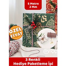 Canvela 5 Metre 3 Renkli İp Yılbaşı Hediye Paketleme ipi Süsleme Ipi Yılbaşı Dekoratif Örgülü İp
