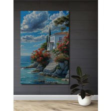 Teona Ahşap Akdeniz Sahili Yağlı Boya Görünümlü Ahşap Dekoratif Tablo Dikdörtgen Tablo