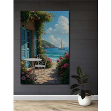 Teona Ahşap Akdeniz Sahili Yağlı Boya Görünümlü Dekoratif Ahşap Tablo Dikdörtgen Tablo