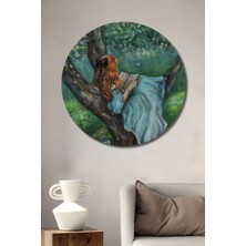 Teona Ahşap Alice Harikalar Diyarında Yağlı Boya Görünümlü Dekoratif Ahşap Tablo Yuvarlak Tablo