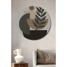 Teona Ahşap Modern Botanik Yaprak Desenli Yağlı Boya Görünümlü Ahşap Dekoratif Tablo Yuvarlak Tablo