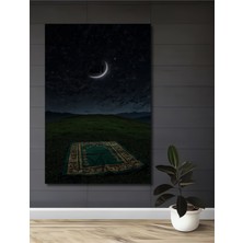 Teona Ahşap Muhteşem Ay Işığında Allah Yazısı ve Yeşil Seccade Ahşap Dekoratif Tablo Dikdörtgen Tablo