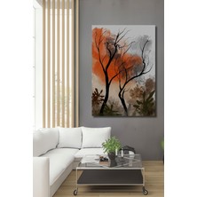 Teona Ahşap Ağaç Silüeti Sulu Boya Görünümlü Modern Sanat Ahşap Tablo Dikdörtgen Tablo