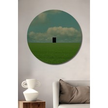 Teona Ahşap Minimalist Ahşap Dekoratif Tablo Kara Kare Yağlı Boya Görünümlü Sanat Eseri Yuvarlak Tablo