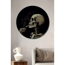 Teona Ahşap Sigara Içen Iskelet Yağlı Boya Görünümlü Ahşap Dekoratif Tablo Yuvarlak Tablo